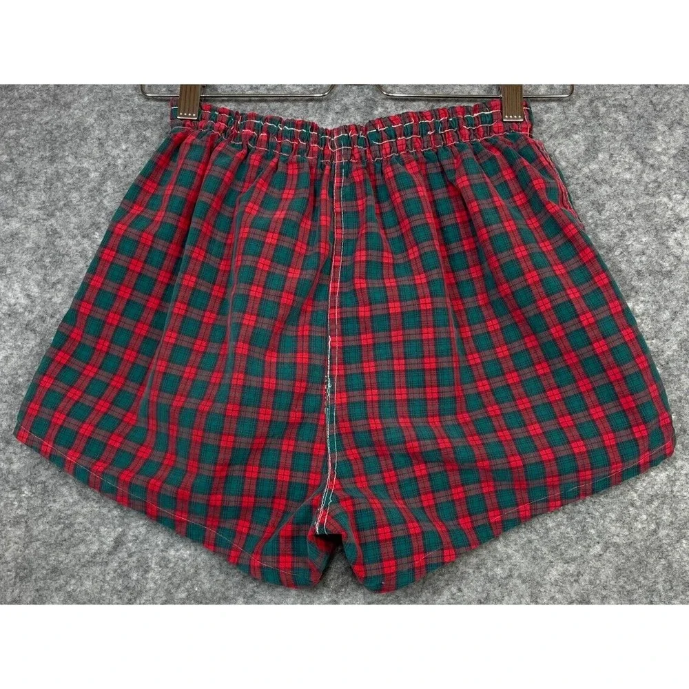 Vintage 50s 60s Campus Swim Shorts Mens S Red Green Plaid Trunks Beach Lined